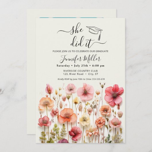 Ze deed het Floral Graduation Party aankondiging (Voorkant / Achterkant)