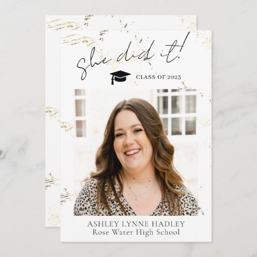 Ze deed het Foto Afstuderen kondiging Aankondiging (Voorkant / Achterkant)