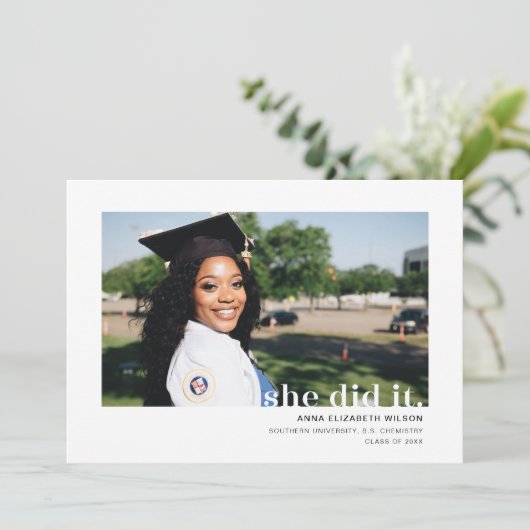 Ze deed het Foto Afstuderen kondiging Aankondiging (Staand voorkant)