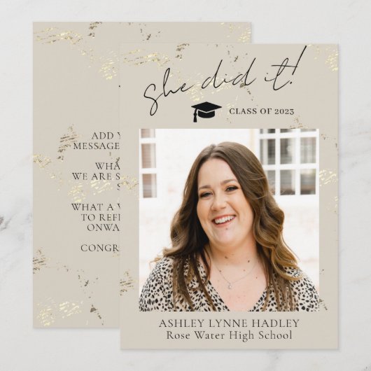 Ze deed het Foto Afstuderen kondiging Aankondiging (Voorkant / Achterkant)