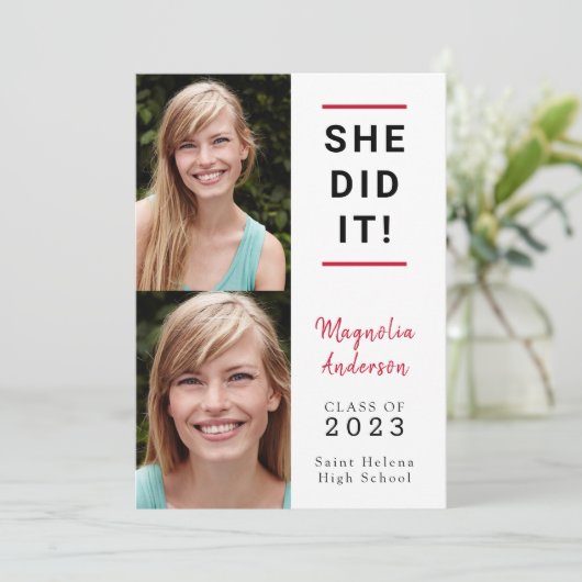 Ze deed het Foto Afstuderen kondiging Aankondiging (Staand voorkant)