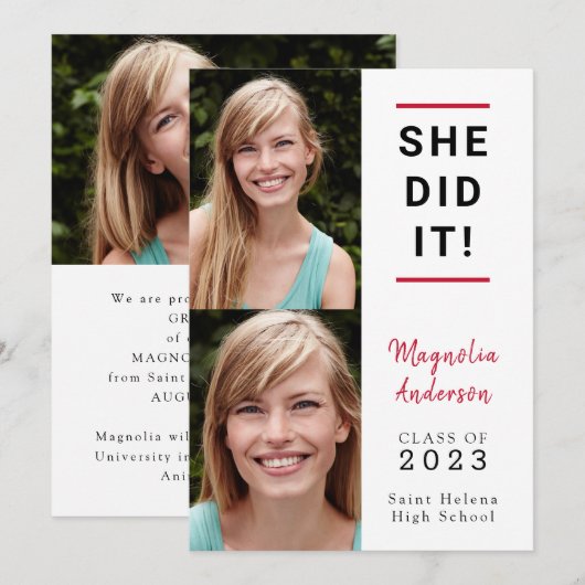 Ze deed het Foto Afstuderen kondiging Aankondiging (Voorkant / Achterkant)