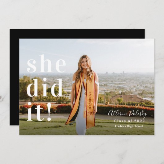 Ze deed het! Fotoklasse afstuderen van 2022 Aankondiging (Voorkant / Achterkant)