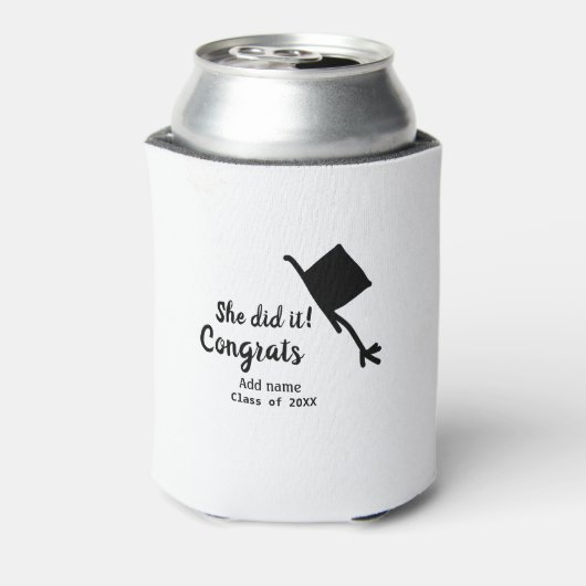 Ze deed het gefeliciteerd afstuderen voeg student  blikjeskoeler (Blikje Achterkant)