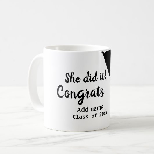 Ze deed het gefeliciteerd afstuderen voeg student koffiemok (Voorkant links)