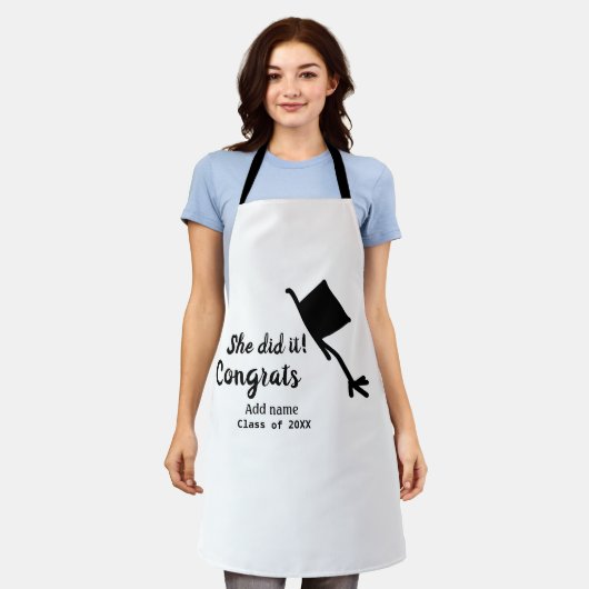 Ze deed het gefeliciteerd afstuderen voeg student  schort (Gedragen)