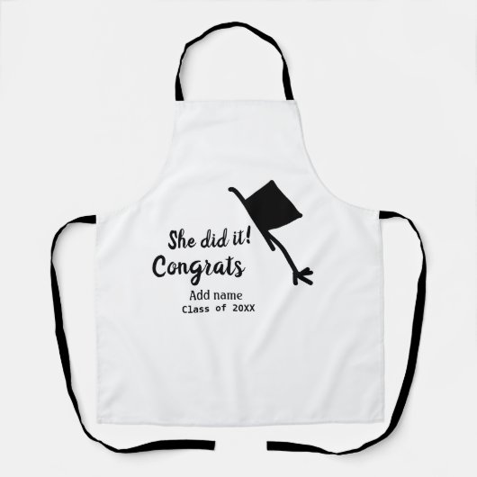 Ze deed het gefeliciteerd afstuderen voeg student  schort (Voorkant)