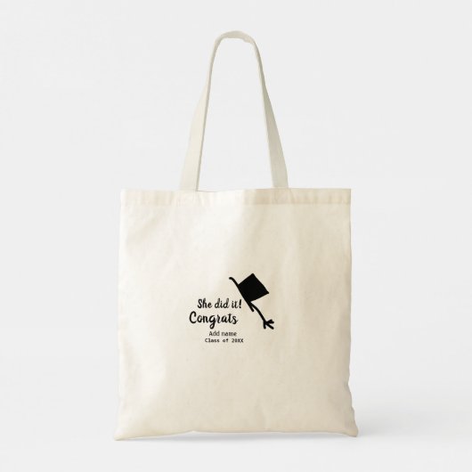 Ze deed het gefeliciteerd afstuderen voeg student tote bag (Achterkant)