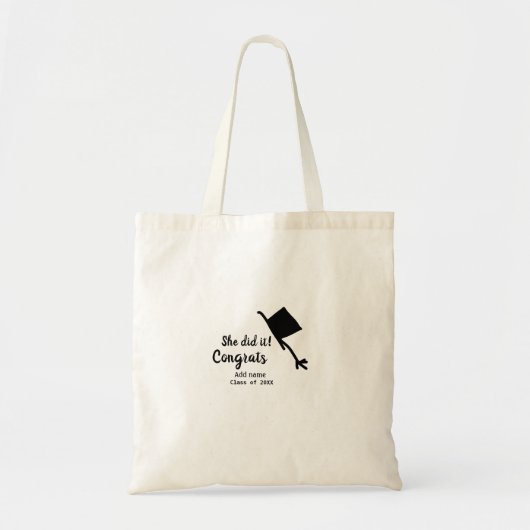 Ze deed het gefeliciteerd afstuderen voeg student  tote bag (Voorkant)
