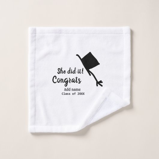 Ze deed het gefeliciteerd afstuderen voeg student washandje (Wasdoekje)