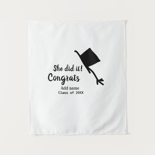 Ze deed het gefeliciteerd afstuderen voeg studente wandkleed (Voorkant)