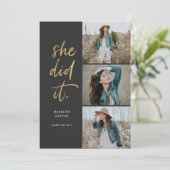 Ze deed het goud en zwart Afstuderen aankondiging (Staand voorkant)