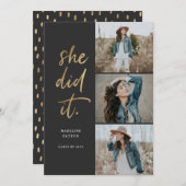 Ze deed het goud en zwart Afstuderen aankondiging (Voorkant / Achterkant)