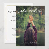 Ze deed het | Graduatie Partij nodigt met Foto uit Kaart (Voorkant / Achterkant)