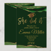 Ze deed het - groen en goud afstudeerfeest kaart (Voorkant / Achterkant)