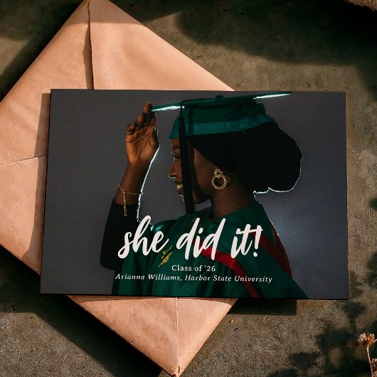 Ze deed het Klassiek script foto afstuderen Aankondiging