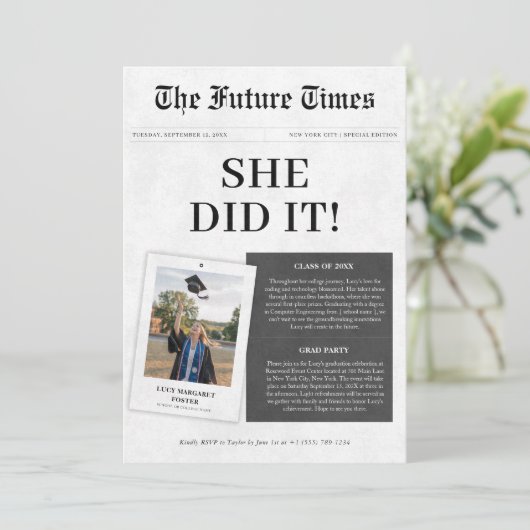 Ze deed het klassieke oude krant Afstuderen foto Kaart (Staand voorkant)