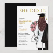 Ze deed het Medical School Afstuderen Invitation Kaart (Voorkant / Achterkant)