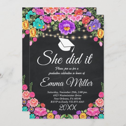 Ze deed het, Mexicaans krijtbord Afstuderen Kaart (Voorkant / Achterkant)
