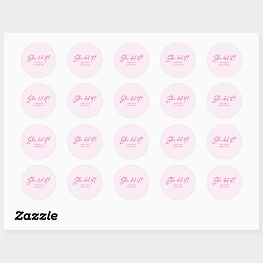 Ze deed het minimaal schattig roze Graduation Part Ronde Sticker (Vel)