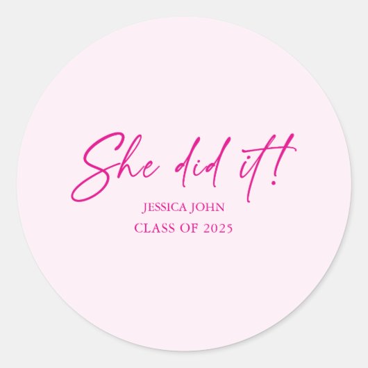 Ze deed het minimaal schattig roze Graduation Part Ronde Sticker (Voorkant)