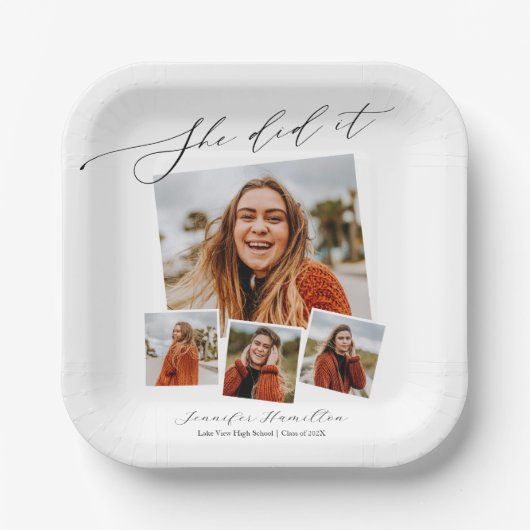 Ze deed het minimalistische foto Afstudeerder part Papieren Bordje (Voorkant)