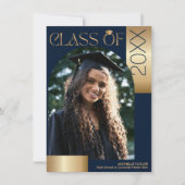 Ze deed het Modern Arch Photo Gold Navy Afstuderen Kaart (Voorkant)