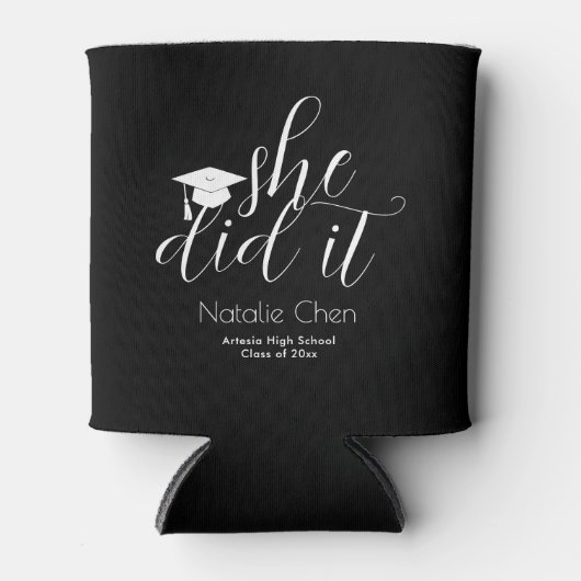 Ze deed het Modern Black Elegant Afstuderen Blikjeskoeler (Voorkant)