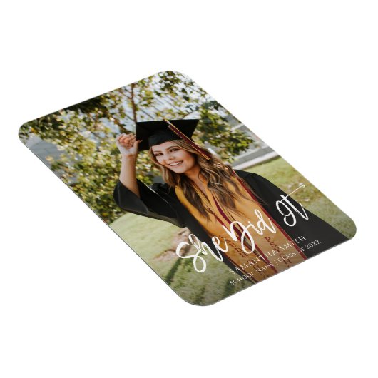Ze deed het Modern Script Afstuderen Foto Magneet (Rechterzijde)
