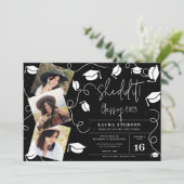 Ze deed het Modern White op zwart foto-afstuderen Kaart (Staand voorkant)