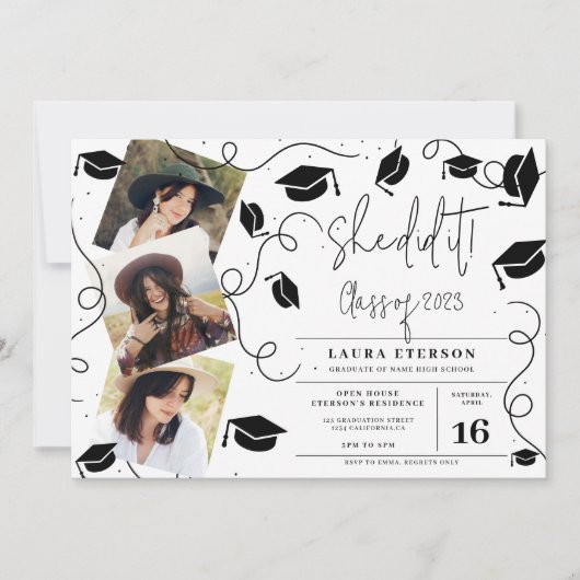 Ze deed het Modern zwart-wit foto-afstuderen Kaart (Voorkant)