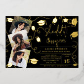 Ze deed het Modern zwarte foto afstuderen Folie Uitnodiging (Voorkant)