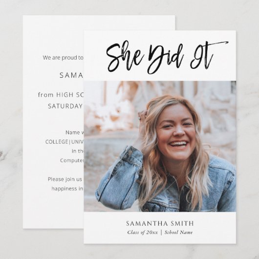Ze deed het Moderne Afstuderen voor kalligrafie Aankondiging (Voorkant / Achterkant)