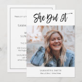 Ze deed het Moderne Afstuderen voor kalligrafie Kaart (Voorkant / Achterkant)