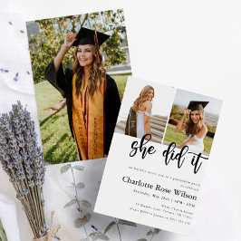 Ze deed het Moderne Elegant Photo Afstuderen Kaart