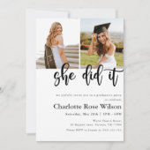 Ze deed het Moderne Elegant Photo Afstuderen Kaart (Voorkant)