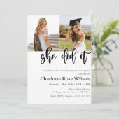 Ze deed het Moderne Elegant Photo Afstuderen Kaart (Staand voorkant)