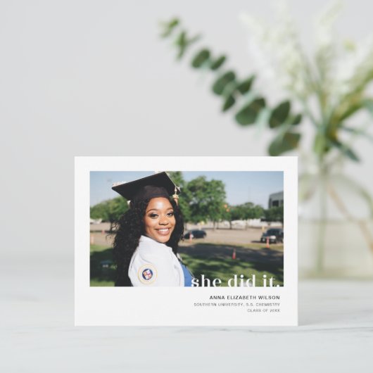 Ze deed het moderne foto Afstuderen Briefkaart (Staand voorkant)
