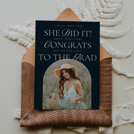 Ze deed het Navy Arch Hybrid Font Modern Afstudere Kaart