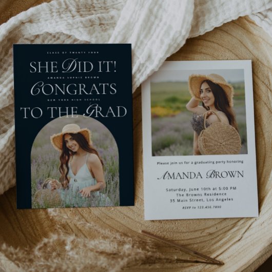 Ze deed het Navy Arch Hybrid Font Modern Afstudere Kaart