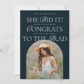 Ze deed het Navy Arch Hybrid Font Modern Afstudere Kaart (Voorkant)