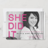 Ze deed het Neon Light Graduation Party Invitation Kaart (Voorkant)