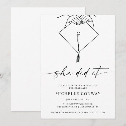 Ze deed het Pet en Tassel Graduation Party Kaart (Voorkant / Achterkant)