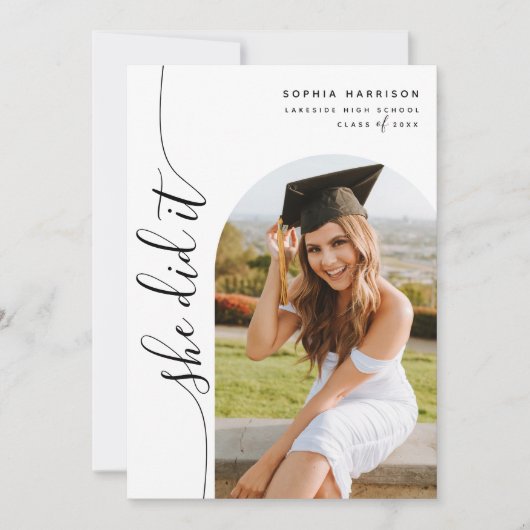 Ze deed het Photo Arch Vertical Script-Afstuderen Kaart (Voorkant)