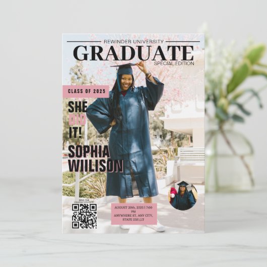 Ze deed het qr code magazine foto afstuderen kaart (Staand voorkant)