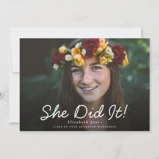 Ze deed het script Afstuderen Foto Aankondiging (Voorkant)