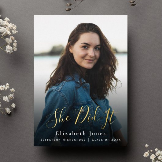 Ze deed het script Afstuderen foto Folie Uitnodiging