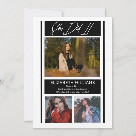 Ze deed het simpele minimalistische BW-Afstuderen Aankondiging (Voorkant)