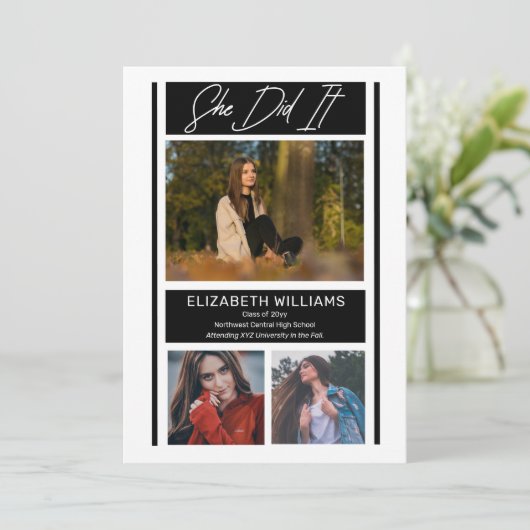 Ze deed het simpele minimalistische BW-Afstuderen Aankondiging (Staand voorkant)