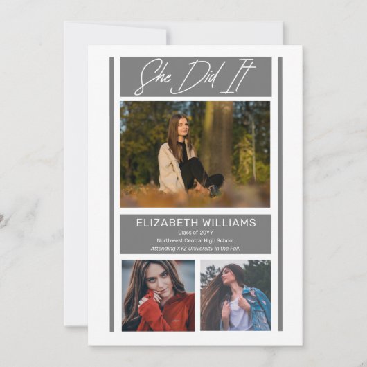 Ze deed het simpele minimalistische grijze Afstude Aankondiging (Voorkant)